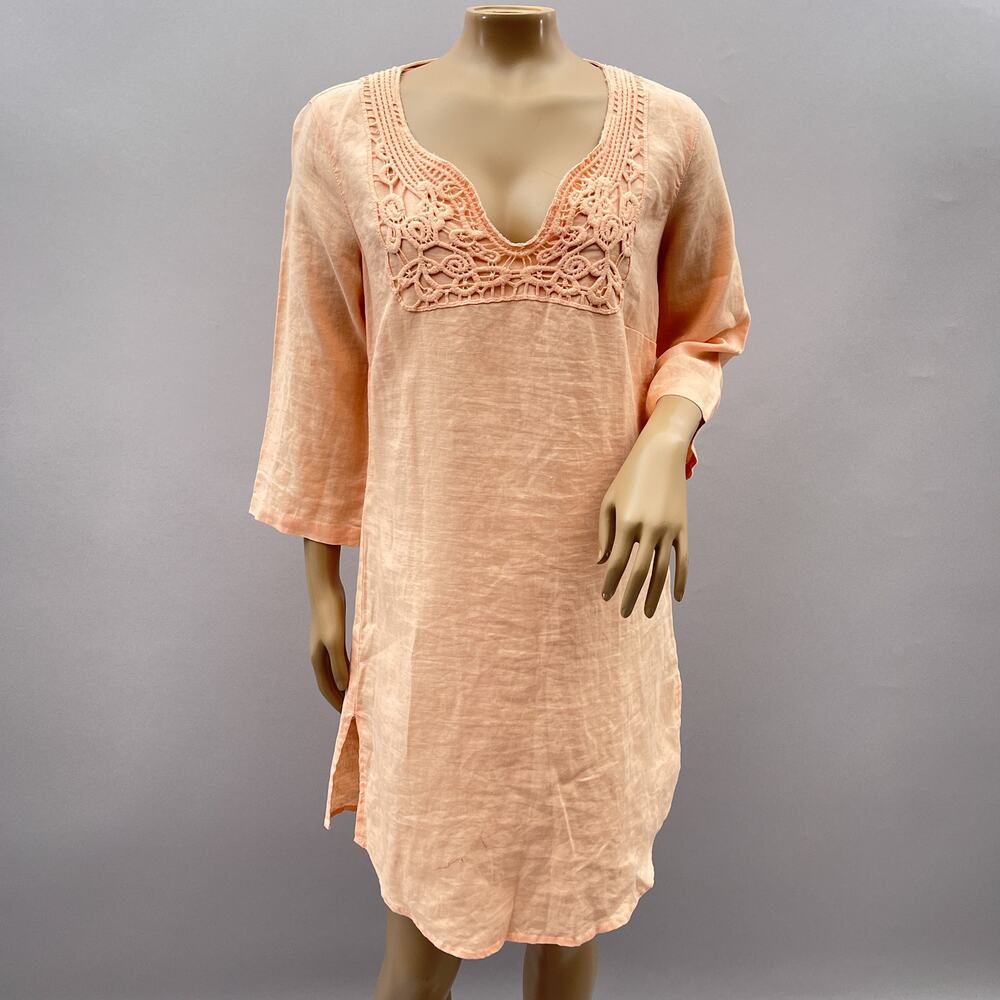Malvin Germany Tunic Dress Women M Coral Pink Love Linen Lace Yoke Coastal